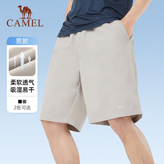 骆驼（CAMEL）运动短裤夏季速干透气跑步五分裤宽松吸汗潮流休闲裤 J0S2U8123-2，灰色，男 M