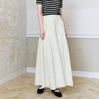 URBAN REVIVO 女士简约气质抽绳叠层宽松长半裙 UWU540069 本白 S