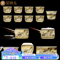 金镶玉羊脂玉瓷功夫茶具套装 家用陶瓷白瓷茶壶茶杯泡茶套组礼盒装 清明上河图侧把壶羊脂玉瓷大套装