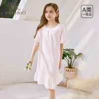 YeeHoO英氏女童短袖睡裙夏季薄款儿童家居服小女孩公主风新款中长款纯棉睡衣 粉色 1