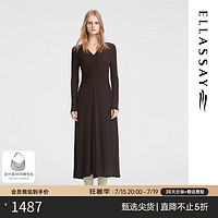 歌力思（ELLASSAY）2024秋季绵羊毛胸前细褶知性优雅连衣裙女EWB353Y01700 深棕色  M