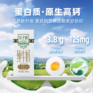 安子婿内蒙全脂纯牛奶3.8克蛋白高钙200ml*4盒老人儿童奶