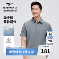 七匹狼七匹狼短袖T恤2024夏季时尚华夫格净色男士翻领POLO 009(蓝灰) 165/84A/M
