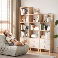 林氏家居简约北欧三层书柜实木脚自由组合格子柜书架林氏木业
