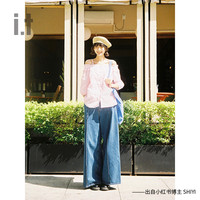 it b+ab女装格纹露肩衬衫休闲夏季清新甜美吊带衬衣1183SK