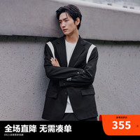 太平鸟男装秋季西装休闲肩部撞色西服便西外套男士 黑色 (合体) M