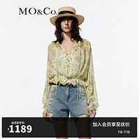 MO&Co.2024夏【5A桑蚕丝】佩斯里花纹花边衬衫上衣MBD2TOP007 白底绿印花 S/160