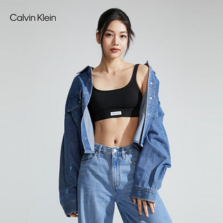 Calvin Klein内衣女士简约布标ck无钢圈轻运动舒适薄垫背心式文胸QP3127O UB1-太空黑 S