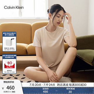 Calvin Klein【凉感抗菌】【冰美事系列】男女内衣夏季ck舒适柔软睡衣套装 女士-ACI-燕麦奶 L+L