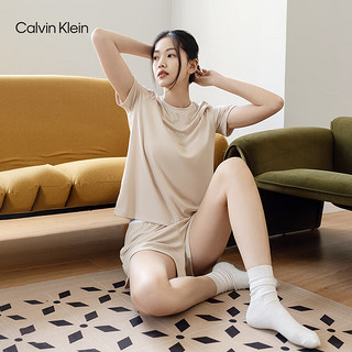 Calvin Klein【凉感抗菌】【冰美事系列】男女内衣夏季ck舒适柔软睡衣套装 女士-ACI-燕麦奶 L+L