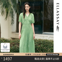 歌力思（ELLASSAY）2024夏新款多巴胺度假收腰显瘦薄荷曼波短袖连衣裙女