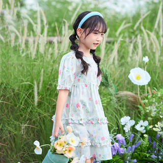 茵曼（INMAN）童装纯棉透气蛋糕连衣裙2024夏季中大童甜美 花色 140cm