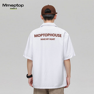 MMOPTOP纯色日系短袖衬衫男夏季休闲印花潮流宽松外套MMCM01白色XL XL（130-140斤）