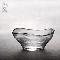 九土日式手工玻璃沙拉碗创意不规则锤纹玻璃水果盘甜品冷面碗碟大号创意家用 小號