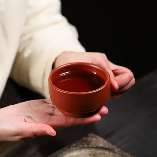 京峰阁 宜兴原矿大红袍节气紫砂品茗杯 全手工家用泡茶杯主人茶杯茶具 刘军林大红袍节气杯 200ml