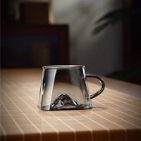 全度玻璃观山带把男士女士咖啡杯茶杯办公室水杯家用品茗杯主人杯 火山品茗杯灰色200ml