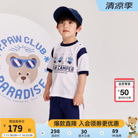 PawinPaw卡通小熊童装2024年夏季亲子装撞色运动短袖套装休闲 Navy藏青色/59 175cm