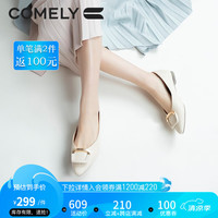 COMELY康莉尖头单鞋女春季新款浅口软底平底舒适牛皮妈妈鞋