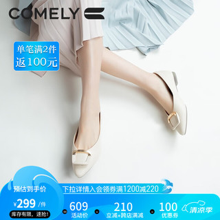 COMELY康莉尖头单鞋女春季新款浅口软底平底舒适牛皮妈妈鞋