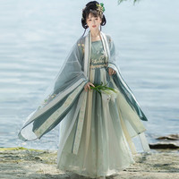 卡辑宋制汉服女【蝶恋花语】原创齐腰大袖衫吊带百褶裙渐变绣花春夏 花语五件套 XL