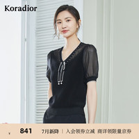 珂莱蒂尔[7月新降]商场同款冰丝针织衫女V领减龄法式针织上衣新款 黑色