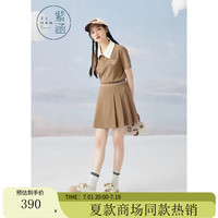 紫涵（ZIHAN）紫涵学院风T恤短裙套装女2024夏季新款短袖上衣压褶半身裙两件套