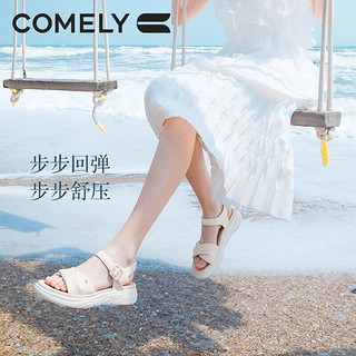 康莉（COMELY）休闲凉鞋女夏季运动魔术贴厚底软底户外沙滩凉鞋百搭 米白色 34 