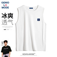 GENIOLAMODE品牌背心男美式简约无袖坎肩夏季上衣休闲百搭华夫格男士打底衫潮 白色 M(90斤-110斤)