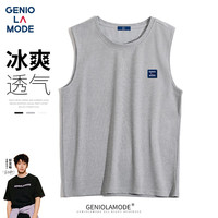GENIOLAMODE品牌背心男美式简约无袖坎肩夏季上衣休闲百搭华夫格男士打底衫潮 浅灰 L(110斤-125斤)