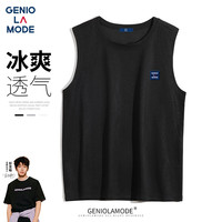 GENIOLAMODE品牌背心男美式简约无袖坎肩夏季上衣休闲百搭华夫格男士打底衫潮 黑色 2XL(140斤-155斤)