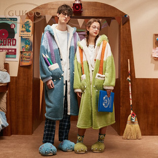 果壳（Gukoo）家居服睡袍睡衣冬季怪兽大学连帽睡袍男士家居服D 绿色睡袍女（XS-XL） XS