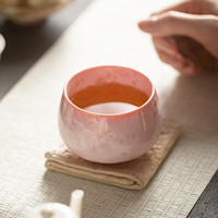述茗日式少女心窑变结晶釉茶杯樱花粉主人杯个人单杯功夫茶具家用杯盏 结晶釉【樱花粉】礼盒装