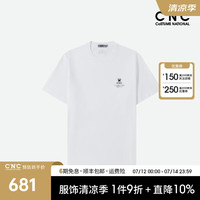 C'N'C【轻奢男装】CNC男装24春夏短袖T恤男品牌印花烫钻打底衫 白色 52(180/96A)