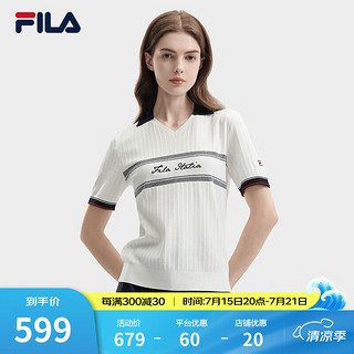 FILA 斐乐女子织衫2024夏季时尚休闲翻领POLO短袖上衣 标准白-WT 185/100A/XXXL