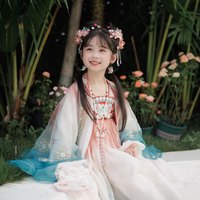 十三余国风汉服女童超仙古风芍药刺绣渐变连衣裙六一节 内大袖 120