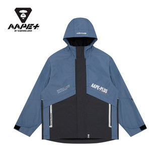AAPE+运动男装春夏字母印花徽章户外拼接潮流连帽风衣7490XXH