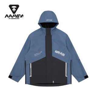 AAPE+运动男装春夏字母印花徽章户外拼接潮流连帽风衣7490XXH