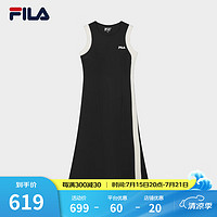 FILA 斐乐女子针织连衣裙2024夏季时尚拼色时装裙背心裙 正黑色-BK 175/92A/XL