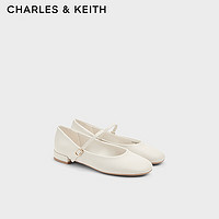 CHARLES&KEITH24秋季CK1-70381068复古圆头平底玛丽珍鞋女 粉白色Chalk 35