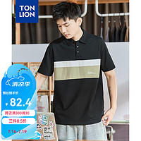 唐狮 TONLION2024夏季男拼接翻领短袖poloWP 黑色 M