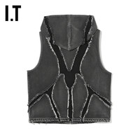 IT THUG CLUB男装连帽牛仔马甲潮酷有型拼接背心外搭JK0401MM