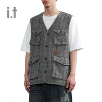 it Aftermaths男装格纹马甲休闲秋冬复古街潮背心外搭00827XL