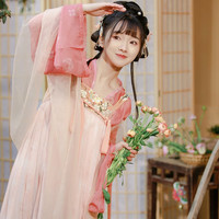 重回汉唐菲菲唐制直领对襟衫齐胸襦裙春日汉服女款闺蜜姐妹装 浅橘色披帛 M