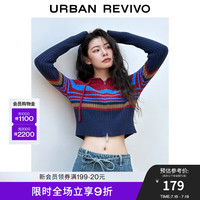 UR【HOT】秋季女装美式复古条纹连帽针织开衫UWV930004 红色条纹