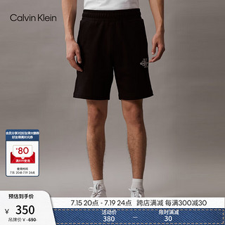 Calvin Klein Jeans夏季男士字母叠印ck松紧腰纯棉休闲运动针织短裤J324250 BEH-太空黑 M