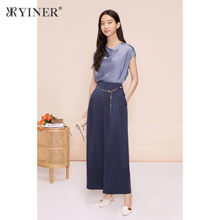 YINER音儿女装夏季优雅通勤无袖流光衬衫设计感上衣 石灰蓝 42