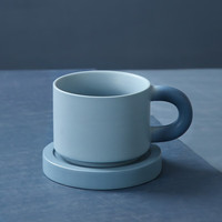 无泥北欧风陶瓷杯子带勺家用客厅创意撞色牛奶杯磨砂哑光马克杯配底座 远峰蓝-芬兰杯 单杯