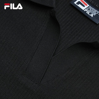 FILA 斐乐女子针织连衣裙2024夏时尚修身POLO领短袖裙子 正黑色-BK 155/76A/XS