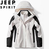 JEEP SPIRIT 吉普冲锋衣夹克 男款米白（三合一） 2XL-（150斤-170斤）