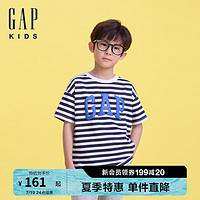 GAP【小黄人联名】男童2024夏季新款条纹短袖T恤儿童装上衣466038 海军蓝条纹